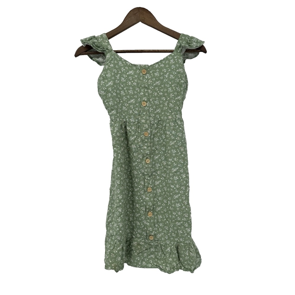 Monteau Los Angeles Green‎ ditzy Floral Dress cottagecore small tiered linen S